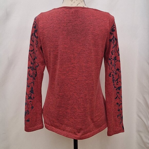Live & Let Live Womens Top Small Heather Knit Vine Pattern Embellished Boho Fall - Picture 4 of 6